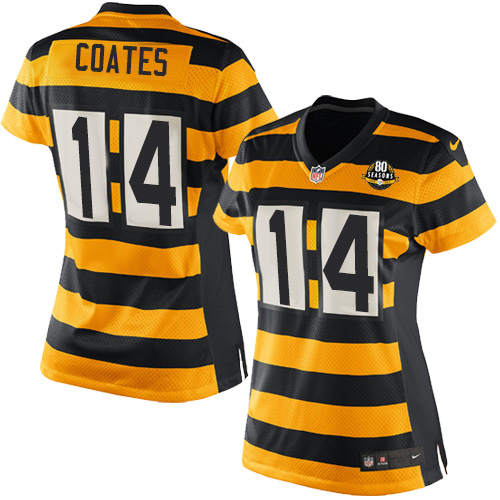 Women's Limited Sammie Coates 80th Anniversary Nike Jersey Gold/Black Alternate - #14 Throwback NFL Pittsburgh Steelers